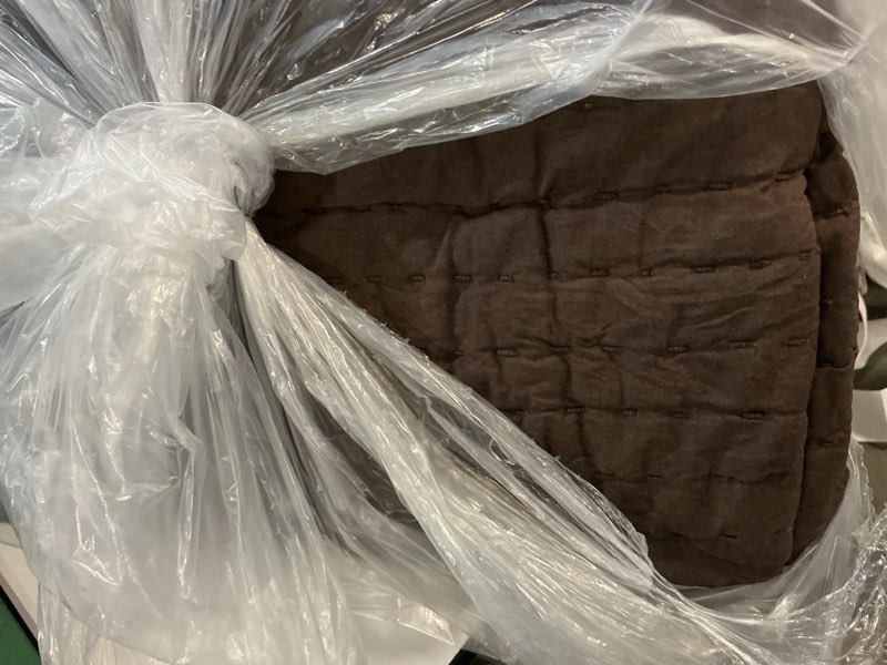 Condition photo showing As Is for quince european linen cotton stitch quilt, king/cal king, espresso 1pcs