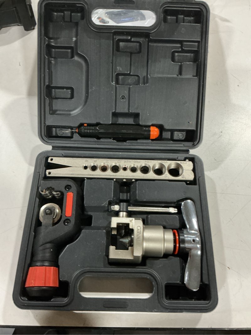Condition photo showing Good Condition for carvalax eccentric flaring tool kit, 45° precision flaring, metric/imperial clamp for 6-19mm & 1/4"-3/4" pipes, includes cutter, deburring tool & hard case for hvac & refrigeration repair single bar metric/imperial