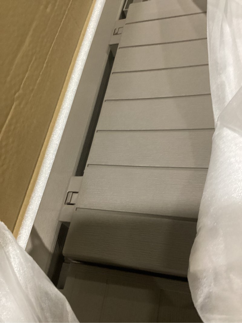 Condition photo showing As Is for trygoal3 doors shoe bench, waterproof & uv-resistant, resin shoe cabinet indoor & outdoor use, entryway bench with adjustable shelves & hidden storage space for bedroom, hallway, grey grey 3 doors b
