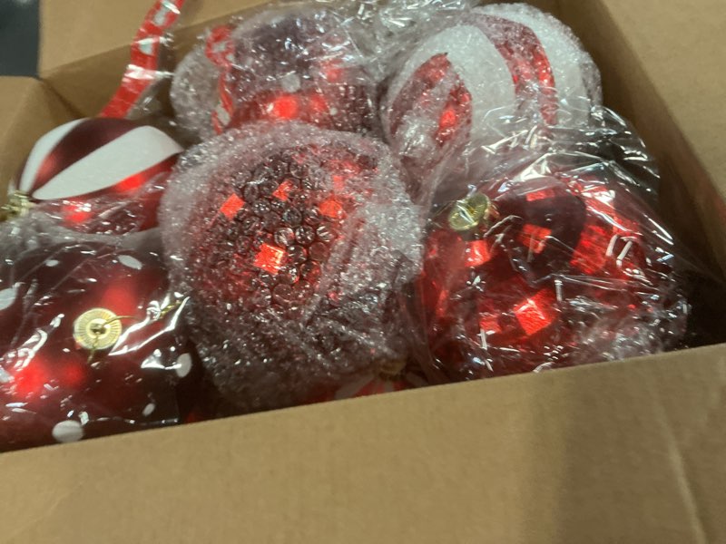 Condition photo showing Good Condition for Poen 12 Pcs 6 Inch Extra Large Christmas Ornament Ball Jumbo Shatterproof Hanging Christmas Tree Ornament Outdoor Vintage Red Green Big Ball for Xmas Tree Porch Yard (Retro Style)