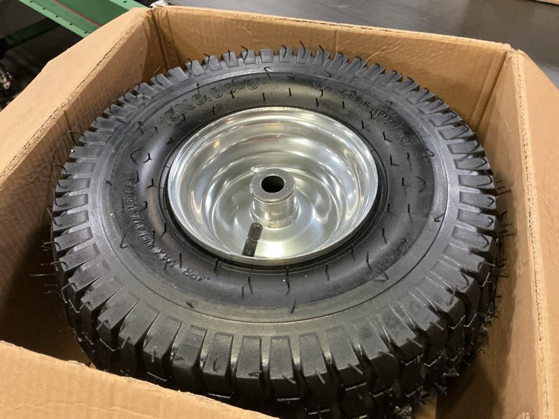 Condition photo showing Good Condition for (2 pack) rrq 15x6.00-6nhs lawn mower tires and wheel assembly, replacement riding lawn mower front tires, compatible with john deere craftsman husqvarna lawn mowers, 3/4" bushings, 3" centered hub