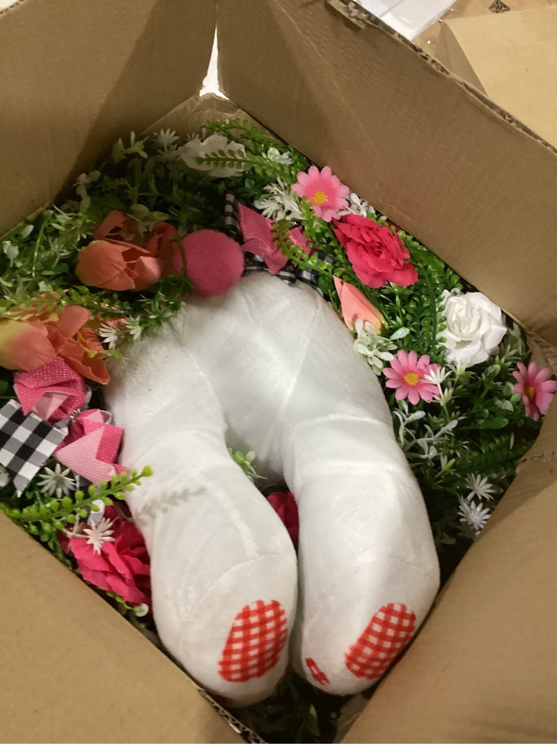 Condition photo showing New/Like New for Easter Wreath with Bunny Butt, Artificial Twig and Flower Decor, 18 Inch Rustic Spring Door Wreath Bunny Branch