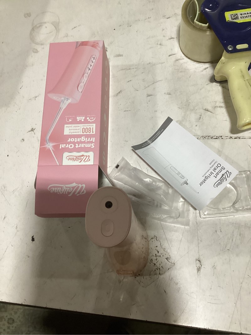 Condition photo showing As Is for wellfine water dental flosser teeth pick: portable cordless 4 modes flossers pic 300ml rechargeable floss pik powerful ipx7 waterproof oral irrigator for cleaning gum care braces for home travel 01_pink