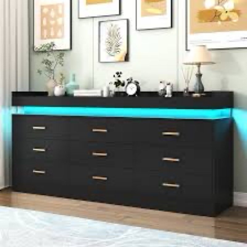 9 drawer dresser with led light and charging station