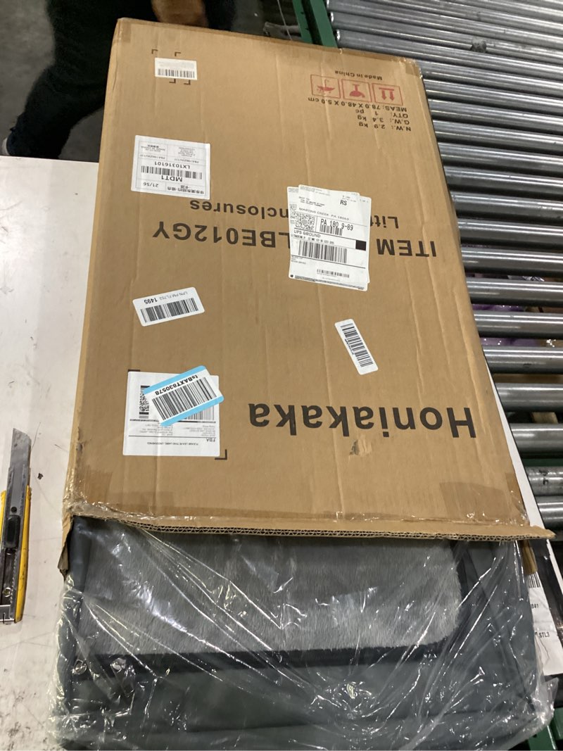 Condition photo showing New/Like New for cat litter box enclosure with cat bed; hidden enclosure litter tray in living room, bedroom, corner; kitten washroom fit most of litter box; large pet litter box pee shield 29.5"l x 17.7"w x 17.7"h grey