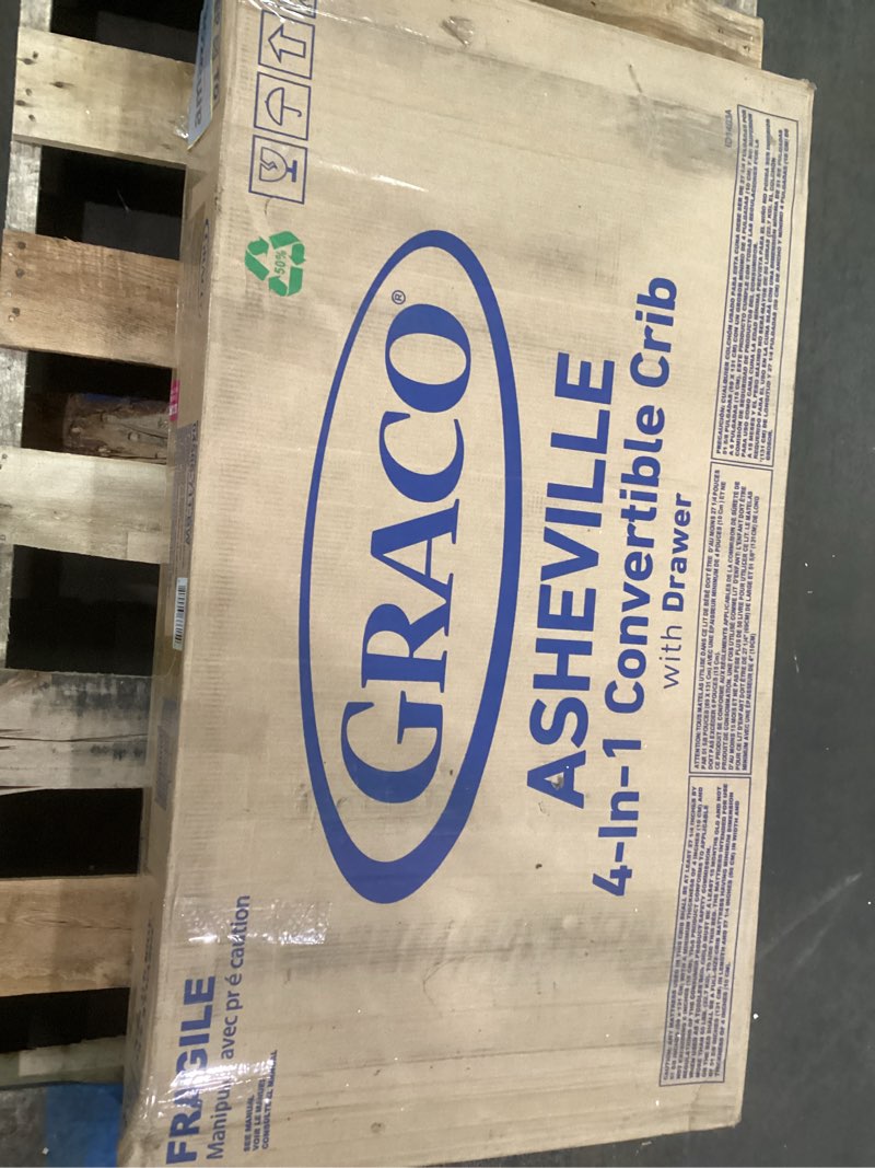 Condition photo showing As Is for Graco Asheville 4-in-1 Convertible Crib with Drawer (White) – GREENGUARD Gold Certified, Crib with Drawer Combo, Full-Size Nursery Storage Drawer, Converts to Toddler Bed, Daybed and Full-Size Bed