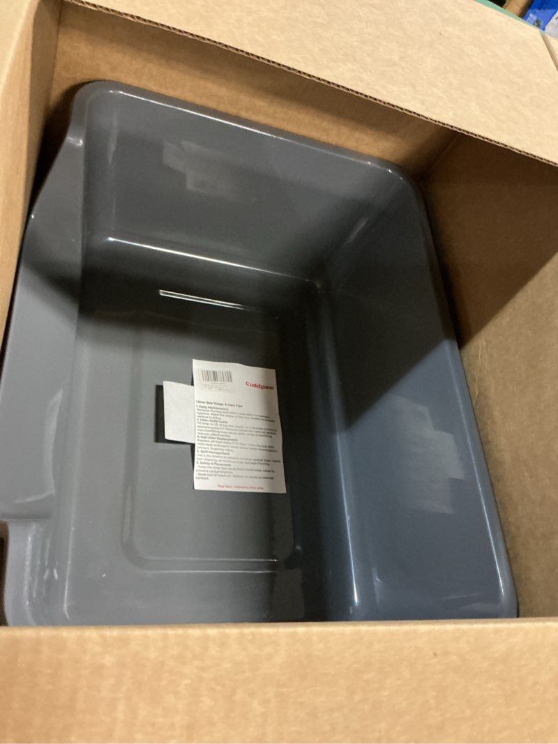 Condition photo showing Good Condition for open-top large high sides cat litter box with low entrance, suitable for small and elderly cats, anti-splash, 19.8” x15.6”x7.3” for indoor use (grey?moon gray?)