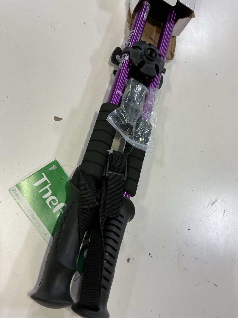 Condition photo showing Good Condition for thefitlife nordic walking trekking poles - 2 sticks with anti-shock and quick lock system, telescopic, collapsible, ultralight for hiking, camping, mountaining, backpacking, walking, trekking purple