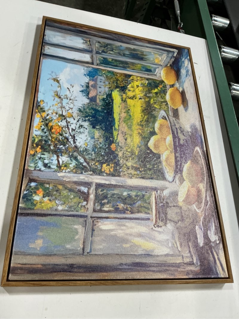 Condition photo showing Good Condition for framed vintage kitchen lemon wall art yellow lemon still life wall decor oil paintings vintage country farmhouse window scene garden view prints artwork for living room dining home decoration 16x24 yellow lemon 24"l x 16"w