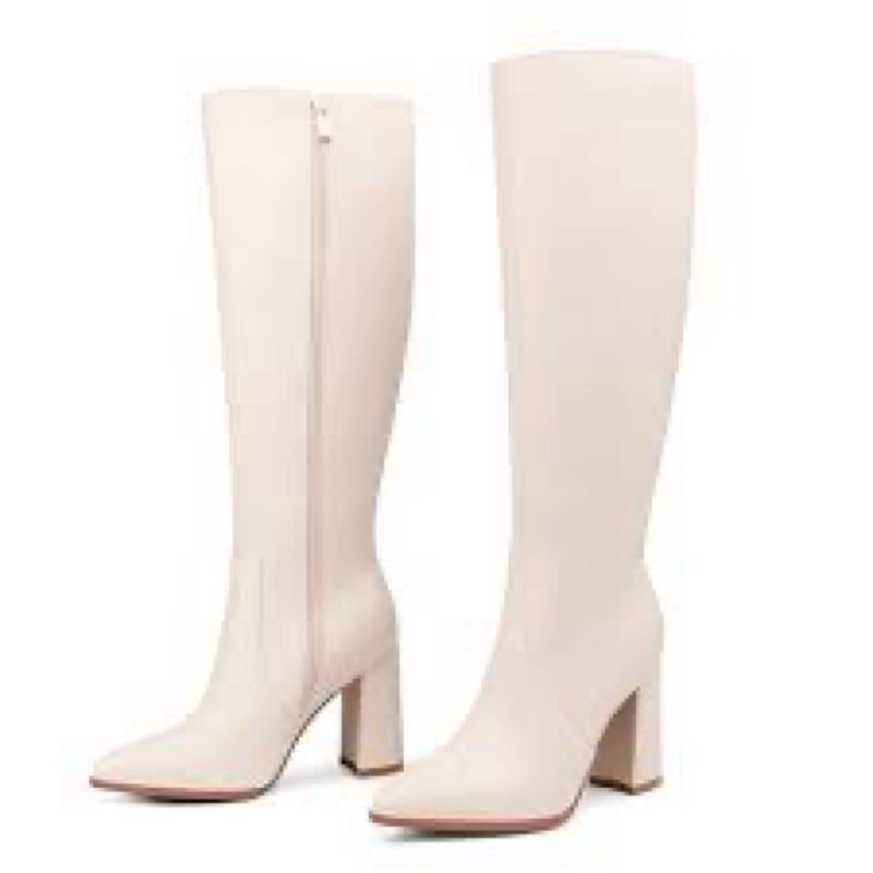 coleter women's knee high boots pointed toe chunky gogo boots zipper block heeled tall dress boots