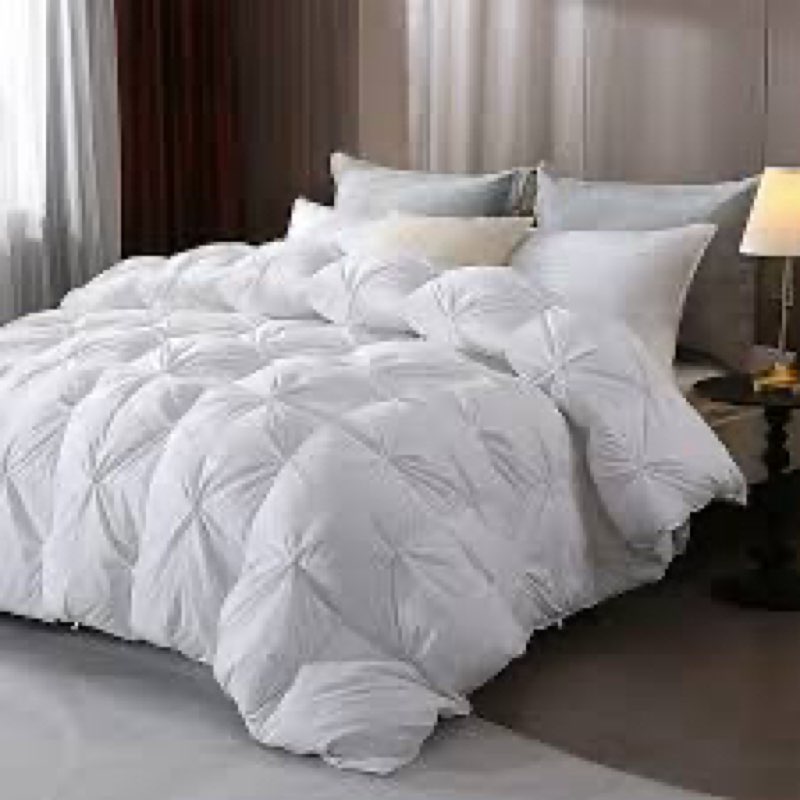 Pinch Pleat Goose Feather Down Comforter King Size,Soft Cotton Blend Cover Fluffy Duvet Insert All Season Bed Comforter,106x90,White