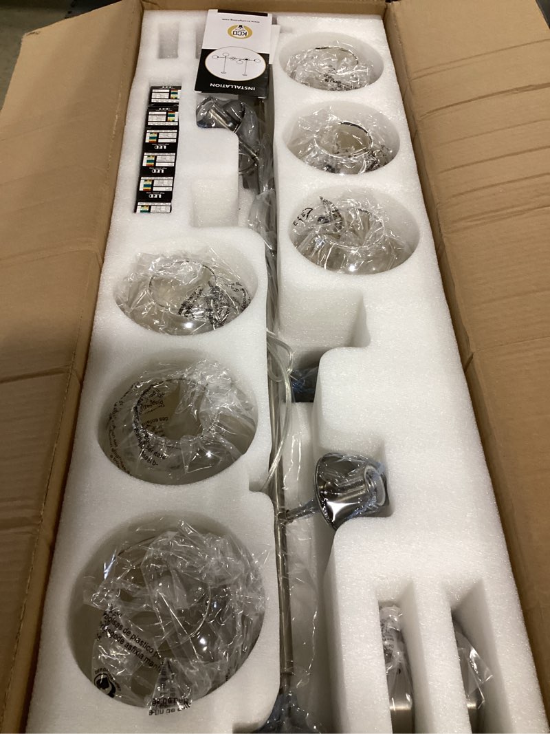 Condition photo showing Good Condition for KCO Lighting Mid Century Modern Rectangle Light Fixture 6-Light Glass Globe Linear Chandelier Brushed Nickel Pendant Light Fixture Adjustable Kitchen Island Lighting (Silver+Amber)