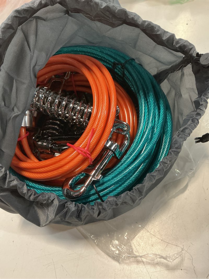 Condition photo showing Good Condition for professional dog runner trolley system?heavy duty & adjustable 50ft dog zip line with 10ft & 15ft tie out for large dogs up to 250lbs, chew proof dog run cable for yard, camping & outdoor adventure 50ft run line+(10ft & 15ft) tie out cable ice blue + orange