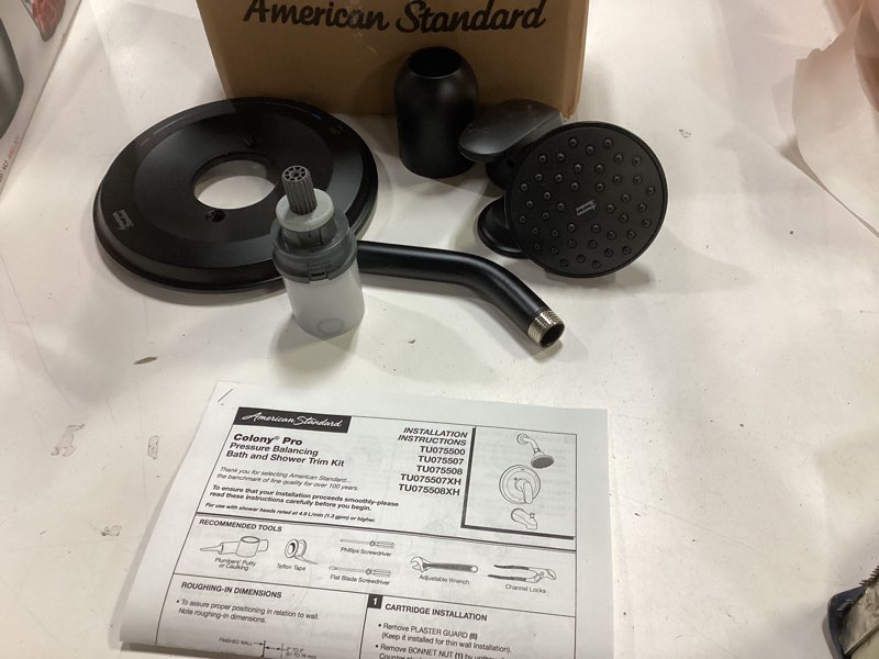 Condition photo showing As Is for american standard tu075507.243 colony pro shower trim kit, 1.75 gpm, matte black