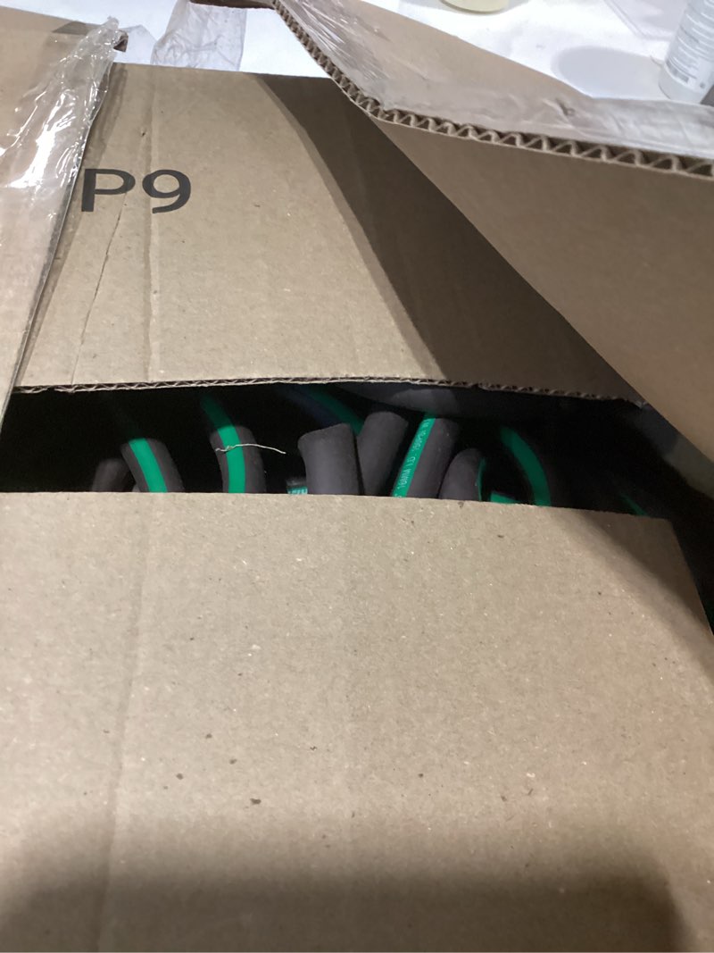 Condition photo showing As Is for garden hose 150ft x 5/8" all-weather flexible water hose lightweight, durable, kink-resistant, heavy duty hybrid polymer hose, male to female leak-free aluminum connections, burst 600 psi.