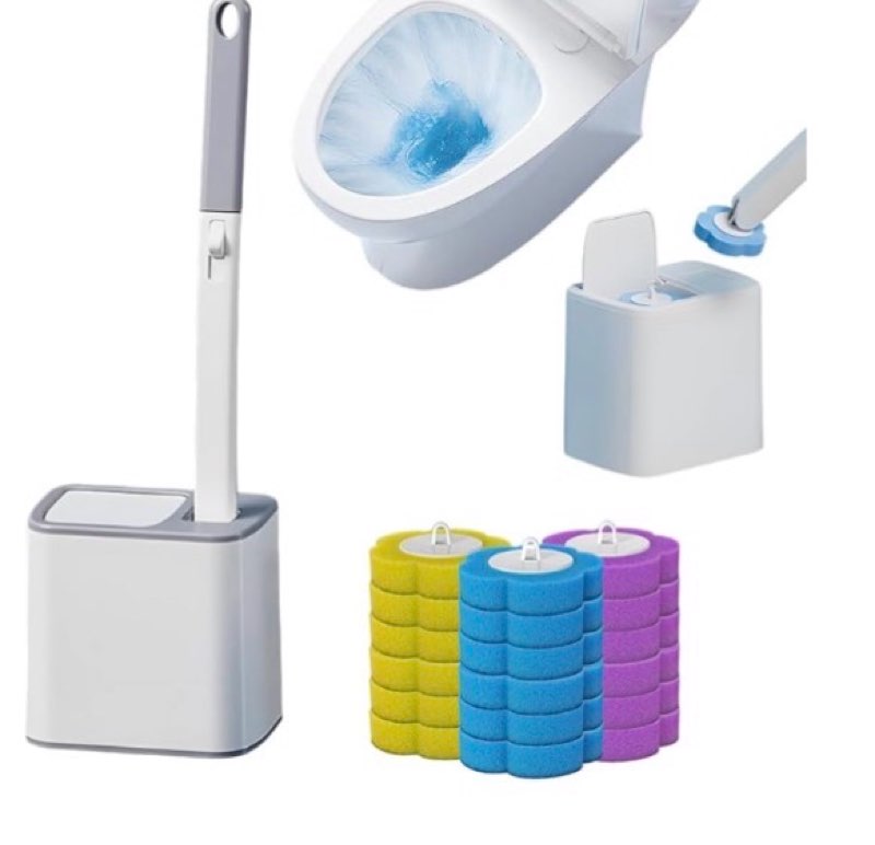 Disposable Toilet Brush, 2025 New Toilet Brush Holder, Compact Wall Mounted Toilet Brush for Modern Bathrooms, Hygienic Toilet Cleaner for Families (Gray+18PCS Brush Heads)
