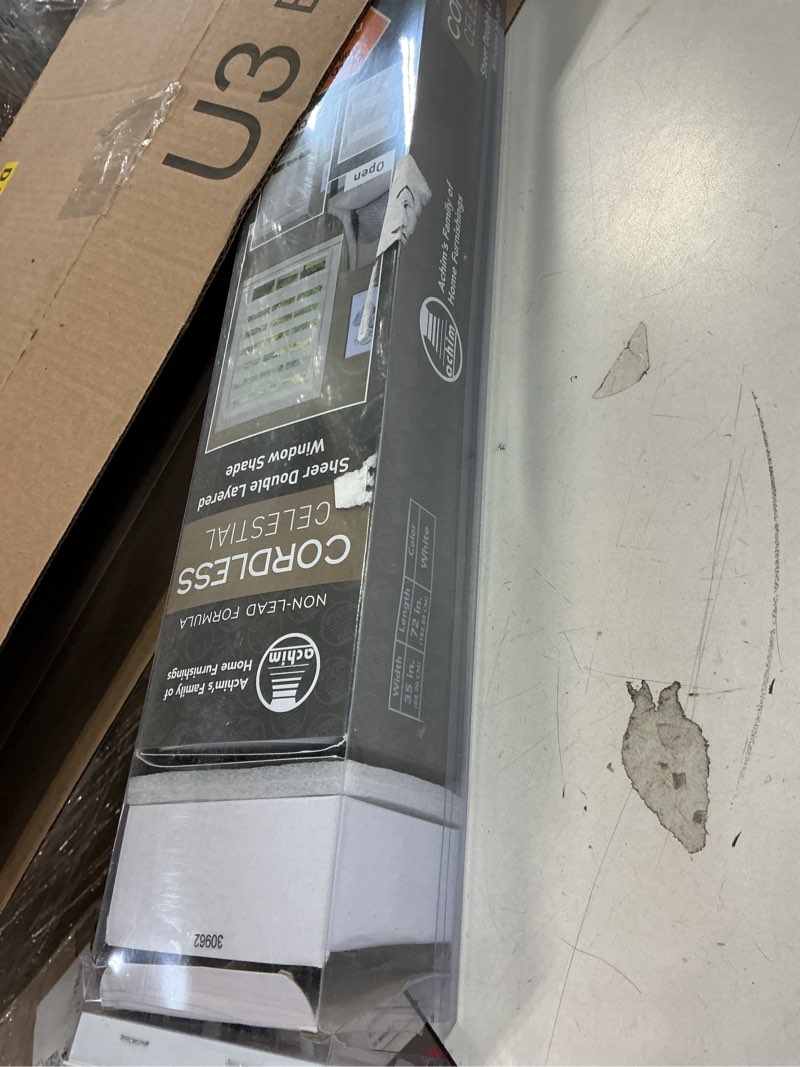 Condition photo showing Good Condition for Cordless Celestial Sheer Double-Layered Window Roller Shade - 35 Inch Width x 72 Inch Length (White) - Light Filtering Vinyl Window Privacy Blinds for Bedroom & Dining Room by Achim Home Décor White 35\"W x 72\"H