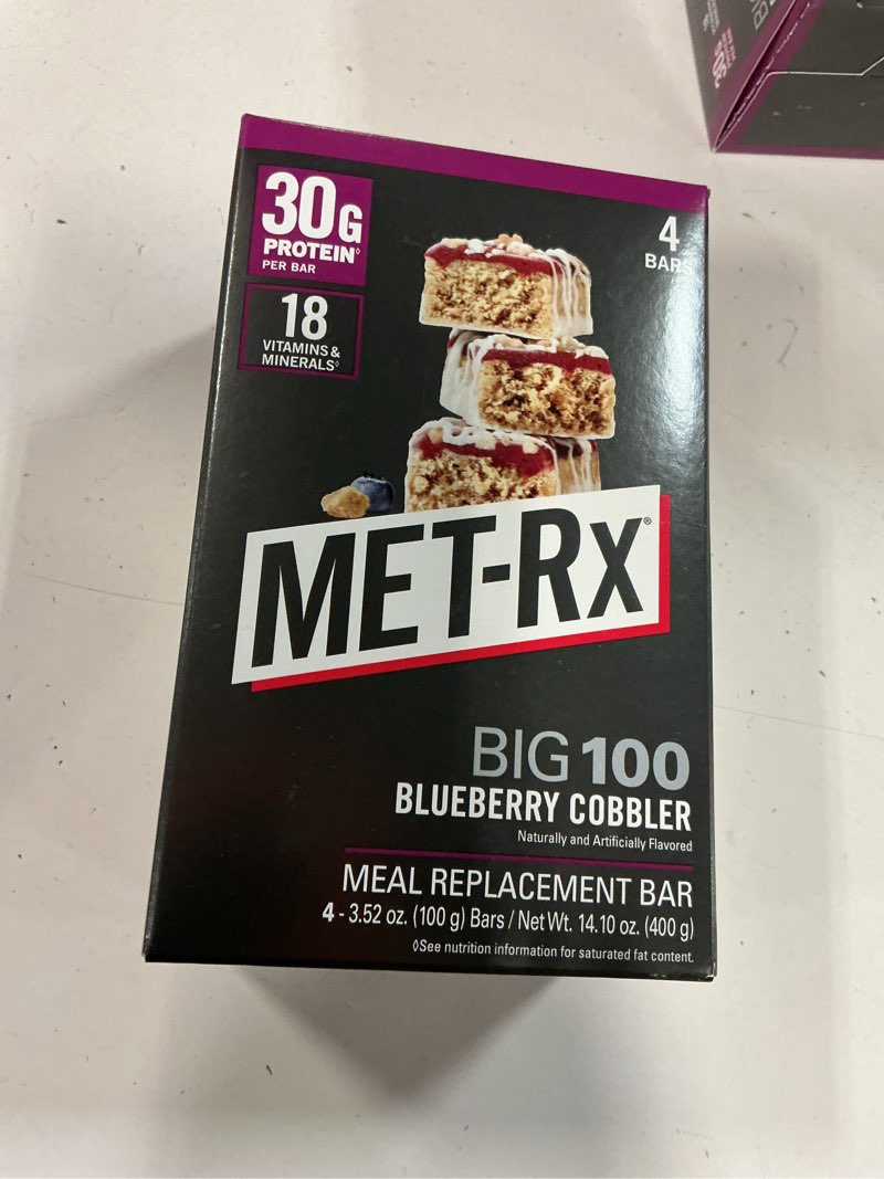 Condition photo showing New/Like New for (best by 13/jan/2027jbig 100 blueberry cobbler