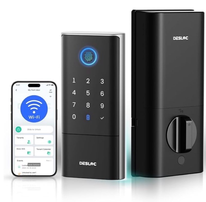 DESLOC C100 Plus -W Smart Keyless Deadbolt – up to 100 PIN Codes  IP54 Waterproof  BHMA Grade 3  Black