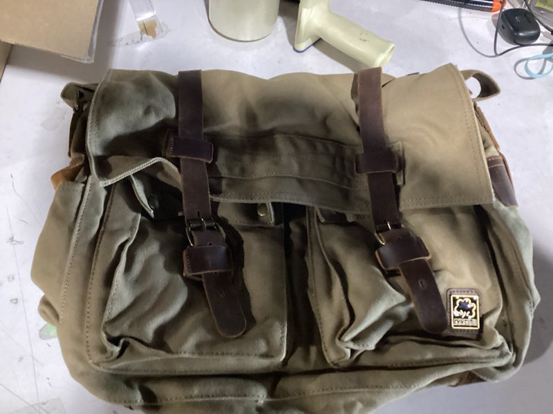Condition photo showing Good Condition for sechunk vintage military leather canvas laptop bag messenger bags medium 49.99