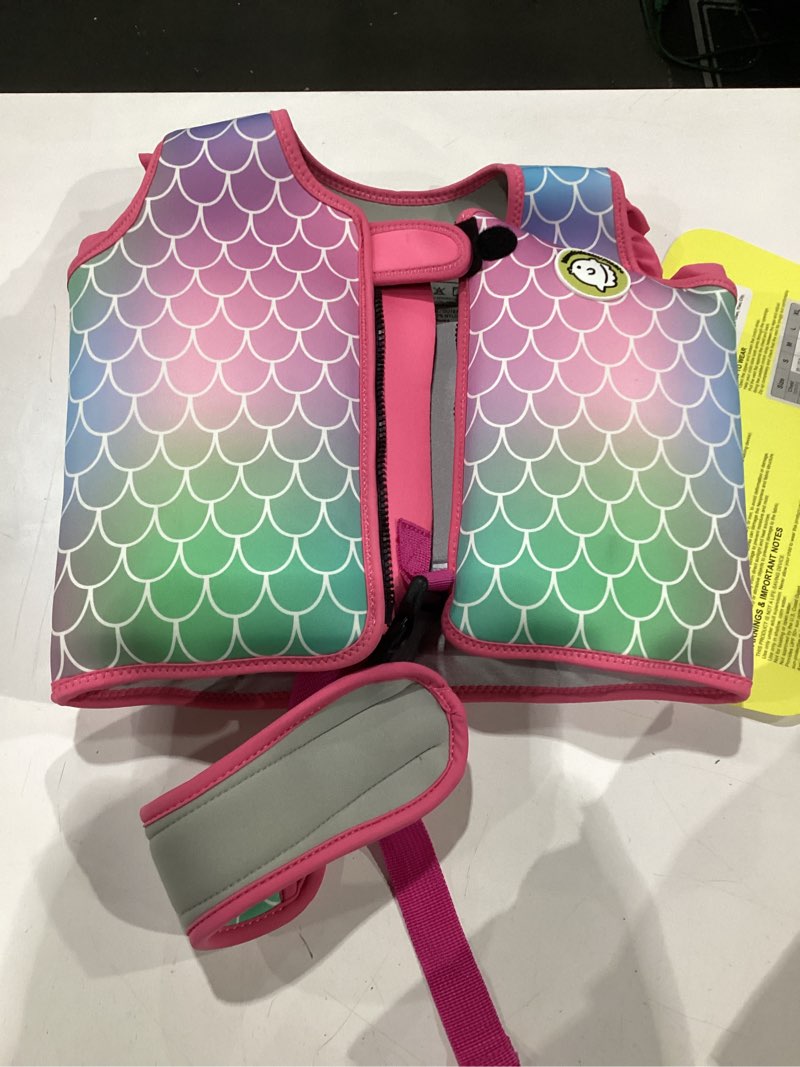 Condition photo showing New/Like New for mambobaby kids swim vest built-in detachable buoyancy boards toddler swim jacket toddler floaties swimming aid vest for 4-8 years old boys and girls l(5-6 years) pink mermaid