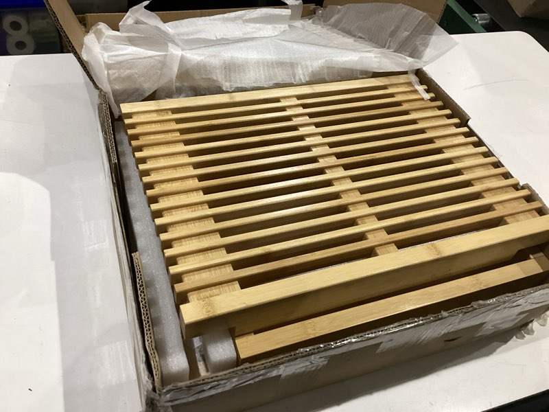 Condition photo showing Good Condition for small bamboo dining bench, 17inch farmhouse decor indoor kitchen table bench, entryway shoe rack bench, outdoor bench, solid bamboo benches for living room, hallway, bedroom, bathroom small nature