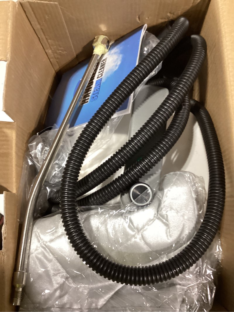 Condition photo showing As Is for steam cleaner, 6-level adjustable, 10s heat-up, 1200ml large tank, 2500w portable steamer for cleaning with multi-surface accessories, handheld steam cleaner for home & car, dirt, grease, grout,tile