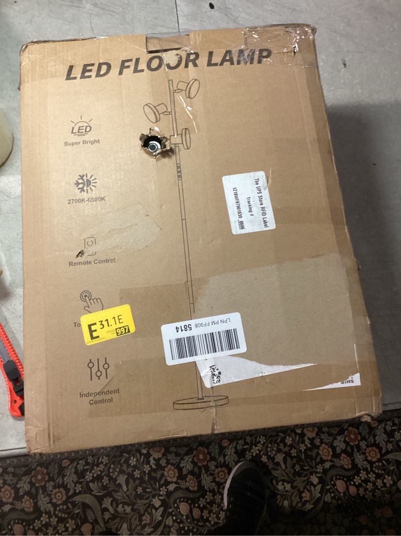 Condition photo showing New/Like New for SIBRILLE 36W LED Tree Floor Lamp, Modern Dimmable Standing Lamp with Remote & Touch Control, 4 Color Temperatures, 3 Rotatable LED Light Floor Lamps for Living Room, Bedroom, Office Silver