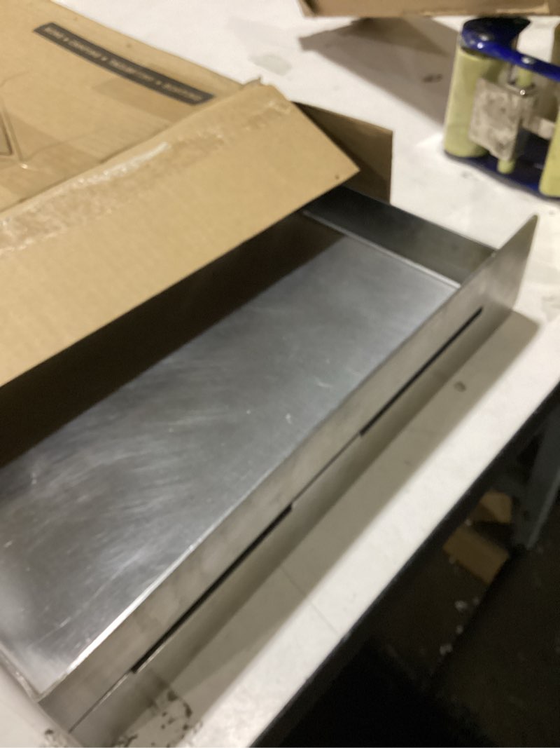 Condition photo showing As Is for little griddle sizzle-q sq180 100% stainless steel universal griddle with even heating cross bracing for charcoal/gas grills, camping, tailgating, and parties (18"x13"x3")