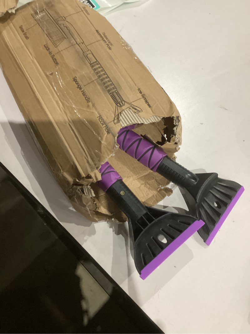 Condition photo showing As Is for gardzen 2 packs 32" snow brush and ice scraper for car windshield, 2-in-1 car snow brush and ice scraper, extendable snow scraper with brush, snow removal for cars suvs 32" x 2
