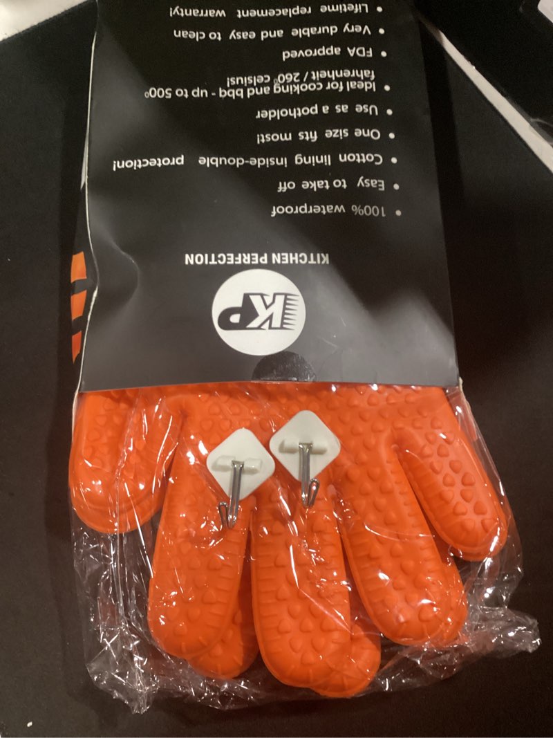 Condition photo showing New/Like New for kitchen perfection silicone smoker oven gloves -extreme heat resistant bbq gloves -handle hot food right on your smoker grill fryer & pit | waterproof oven mitts |superior value set+3 bonuses orange one size fits most