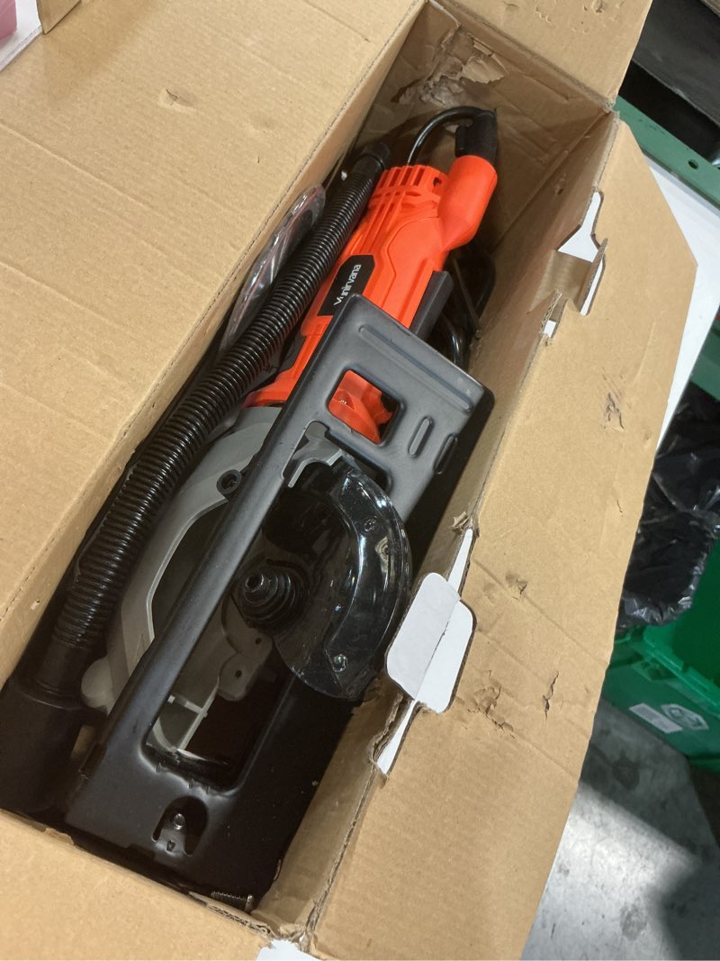 Condition photo showing As Is for 4amp 3500rpm mini circular saw with laser guide, vacuum adapter, blade wrench and rip guide, max. cutting depth1-5/8"(90°), 1-1/10"(45°?compact saw with 2 pcs 4-1/2" 24t tct blades 4a circular saw