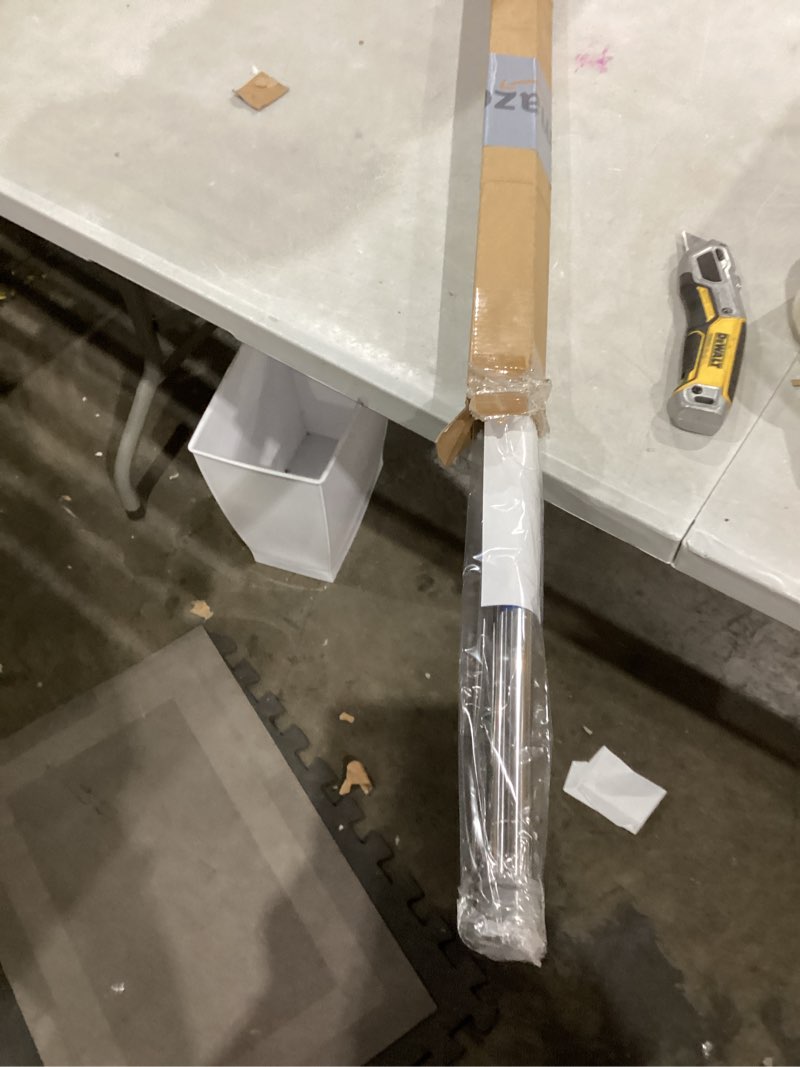 Condition photo showing Good Condition for No Sectional Assembly Shower Curtain Rod 56-104 Inch, 1" Diameter Spring Long Adjustable Tension Curtain Rods for Bathroom Windows Closet No Drilling No Rust, Silver Silver 56-104Inch, No Assembly