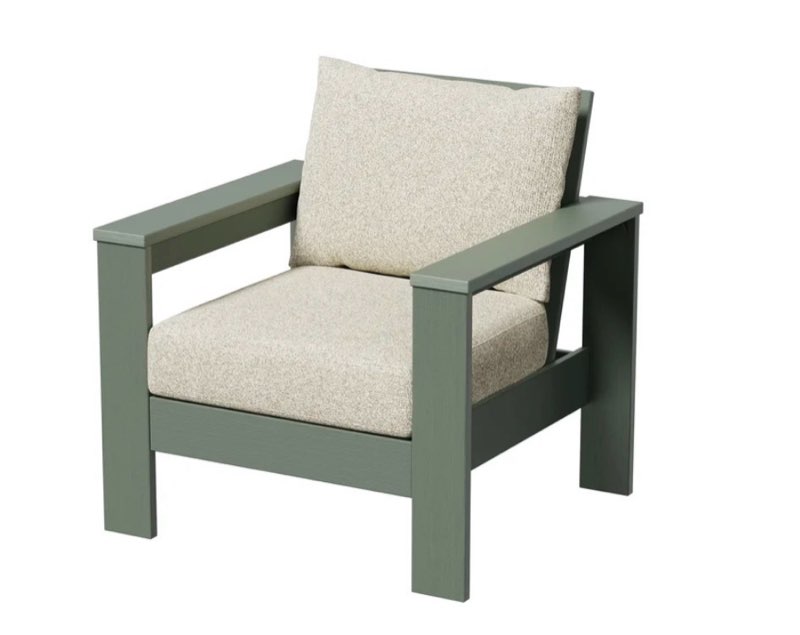 better homes & gardens ezra outdoor hdpe club chair, green with cream boucle cushions