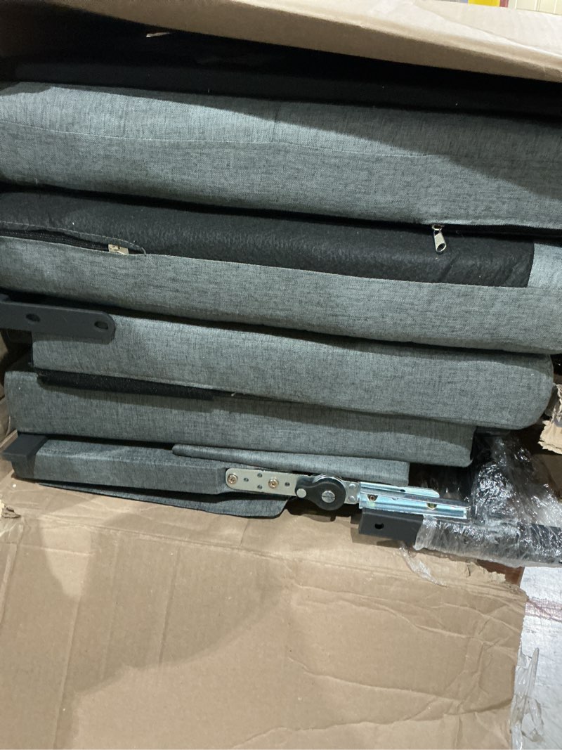 Condition photo showing As Is for dwvo 55" convertible sofa bed, 3-in-1 sleeper sofa with pull-out bed, linen futon couch with adjustable backrest and side pocket, modern loveseat for living room apartment, grey