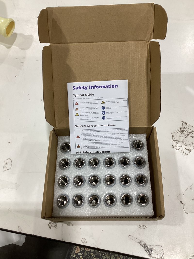 Condition photo showing New/Like New for Orion Motor Tech 24-Piece 1/2-20 Lug Nuts Chrome with Hex Tuner, 1.4 inches Length with Cone Seat, Compatible with Jeep Grand Cherokee Wrangler Liberty, Ford Explorer Ranger Mustang, Dodge Dakota Dura 1/2"-20 24Pcs 1.38"Long Silver