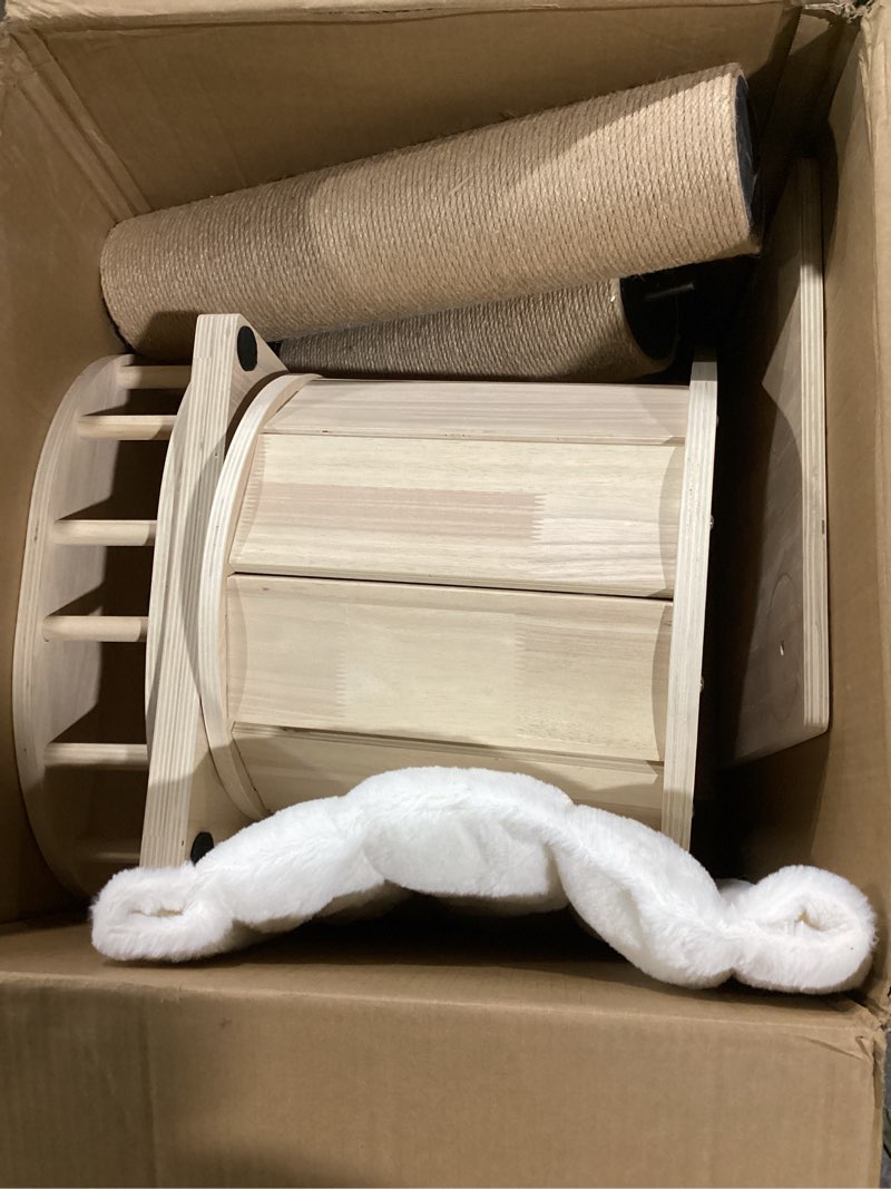 Condition photo showing Good Condition for Tall Floor to Ceiling Cat Tree for Large Cats, Cat Tower with Scratching Post, Adjustable Height(82-122 in), Large Condo Cave Bed and Hammock for Indoor Cats, Cat Climbing Pole, Wood Whole Tree