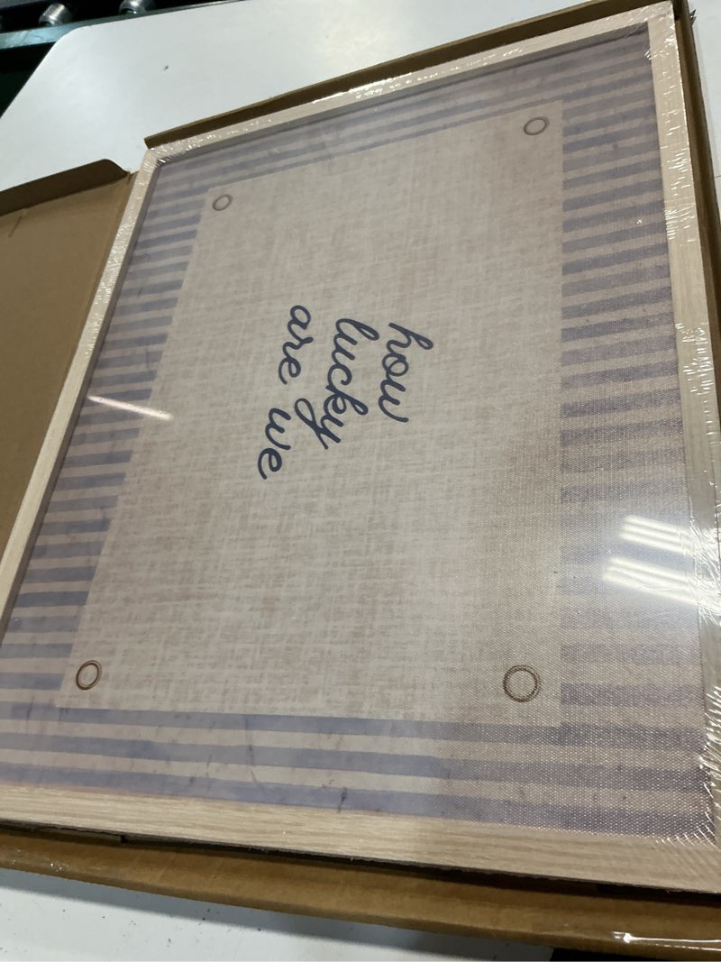 Condition photo showing New/Like New for ayhssmo vintage framed wall art how lucky are we print farmhouse wall decor quote poster vintage aesthetic canvas art for dorm bedroom 16x20in blue lines 1 framed 20"l x 16"w