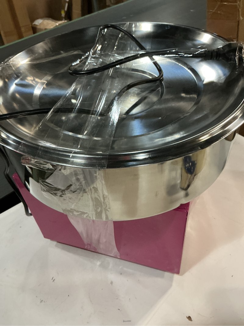Condition photo showing As Is for Cotton Candy Machine Commercial, 1000W Professional Cotton Candy Machine, Cotton Candy Maker with Stainless Steel Bowl, Bowl Cover and Sugar Scoop for Kids Birthday, Family Party, Festival (Pink) Pink Cotton Candy Machine