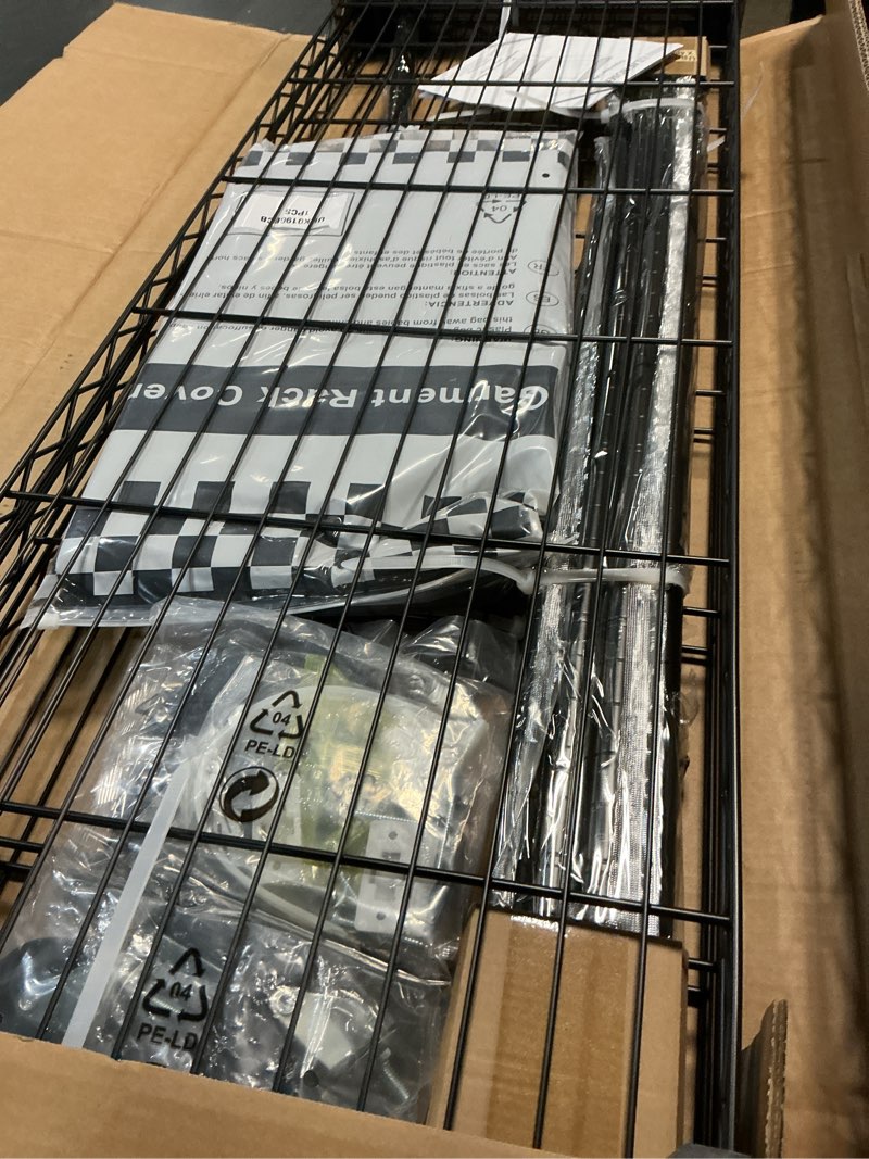 Condition photo showing New/Like New for p6c plus rolling clothes rack with cover, covered clothing rack heavy duty, portable closet for hanging clothes, garment rack on wheels, black closet rack with black cover, max load 375lbs black rack with black cover p6c plus