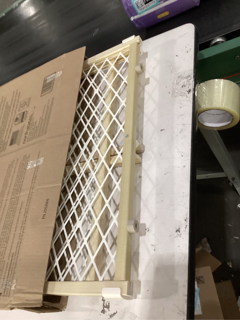 Condition photo showing Good Condition for toddleroo by north states diamond mesh wooden baby gate: 26.5"- 42" wide. pressure mounted baby gate for doorway. (23" tall, sustainable hardwood)