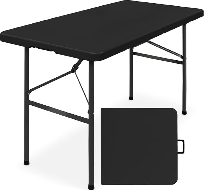 (similar to stock photo)best choice products 4ft plastic folding table, indoor outdoor heavy duty portable w/handle, lock for picnic, party, camping - black