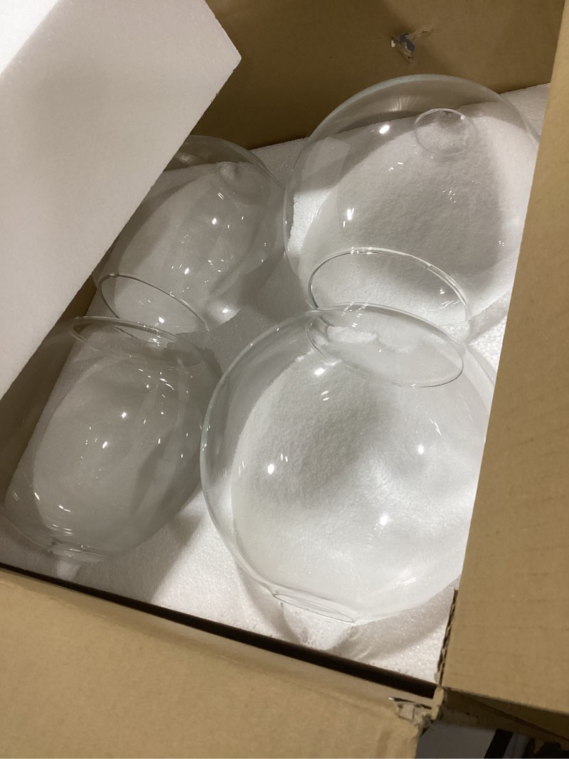 Condition photo showing Good Condition for 4 Pack Fixture Replacement Globe Shade 8 Inch Diameter E26 Base 1-5/8 Inch Fitter Round Glass Globe Lampshade Cover for Pendant Wall Sconce Chandelier Vanity Light (Clear) 4 Clear