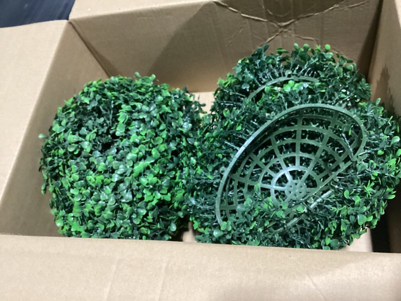 Condition photo showing Good Condition for Sunnyglade 2 PCS 19.7 inch 4 Layers Artificial Plant Topiary Ball Faux Boxwood Decorative Balls for Backyard, Balcony,Garden, Wedding and Home Décor (19.7 inch)
