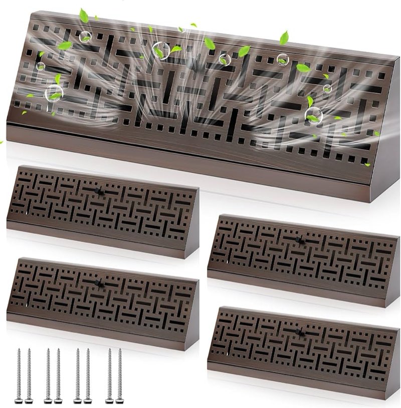Landhoow 4 Pcs 18 Inch Baseboard Register Vent Covers, Brown Heavy Duty Steel Air Diffuser with Adju