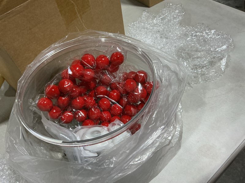Condition photo showing New/Like New for Vesici 96 Pcs Christmas Vase Filler Set Christmas Table Decoration with Vase - Plastic Clear Decorative Bowl, Artificial Red Berries Beads, Faux Pine Needles, Floating Candles for DIY Crafts Supplies