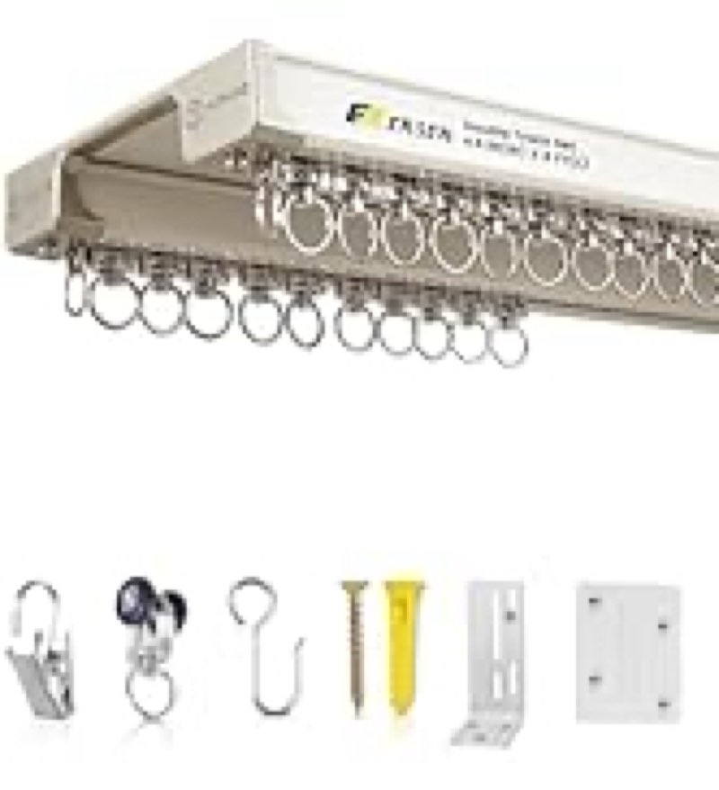 Ezcasch Ceiling Curtain Track Set - Dual Track Ceiling Mount 8ft, Heavy-Duty Double Track Rails with