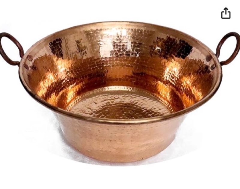 cazo de cobre, 16" authentic copper pot, heavy duty hammered wok jam pan, made in mexico, cooking pot for mexican food