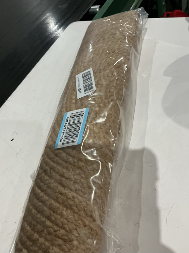 Condition photo showing Good Condition for lr home natural jute 2x3 oval area rug for home decor | braided rugs for living room, bedroom, playroom | bohemian farmhouse indoor carpet for room decor | natural/beige natural/beige 3' x 2' (oval)