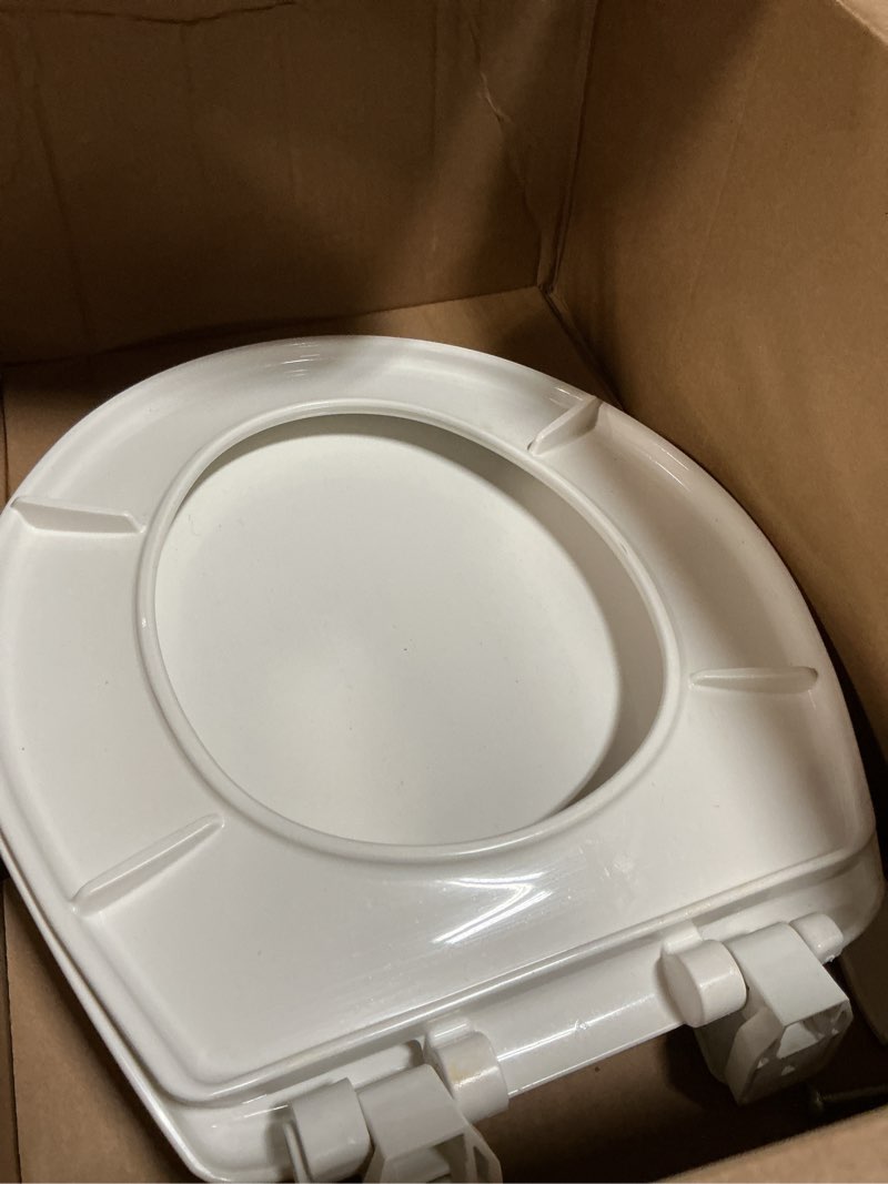 Condition photo showing As Is for Little2Big Toilet Seat with Built-In Potty Training Seat, Slow Close, Durable Plastic, Made in USA, ROUND, White